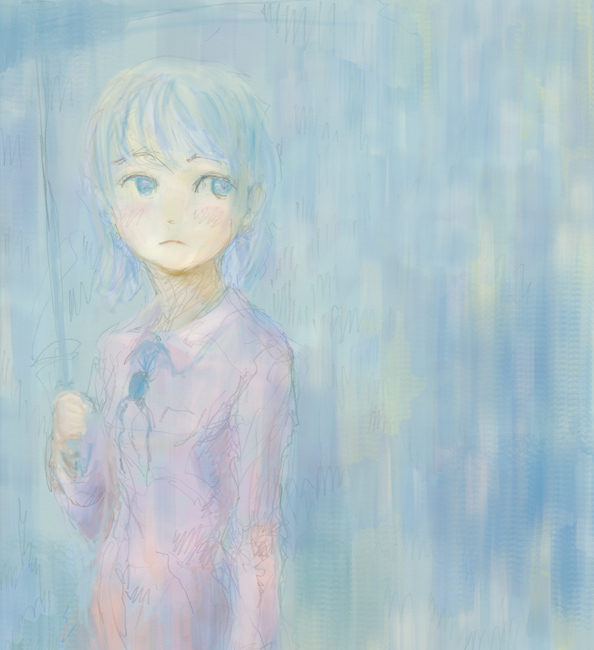 青い五月の雨と女の子